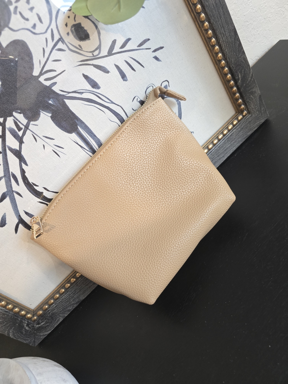 Anthropologie Beige Makeup Bag Zip Pouch with Zipper Closure